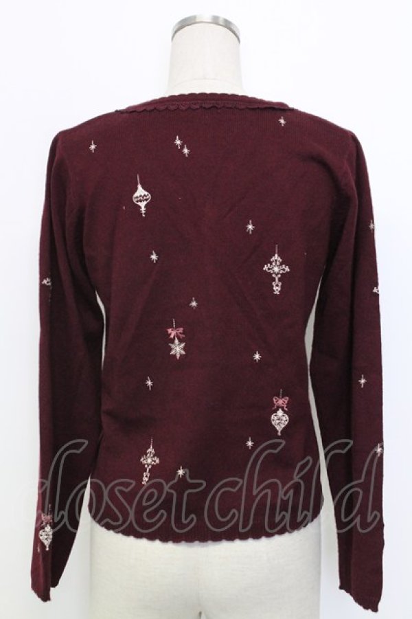 画像2: axes femme / オーナメント刺繍ニットカーディガン  ボルドー T-25-12-31-006-AX-TO-SA-ZT (2)