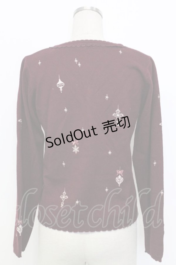 画像2: axes femme / オーナメント刺繍ニットカーディガン  ボルドー T-25-12-31-006-AX-TO-SA-ZT (2)