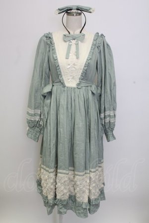 画像: Miss Point / ハイネックレース長袖ワンピース  グリーンＸアイボリー T-25-12-31-009-0-OP-SA-ZT