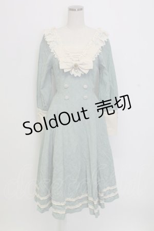 画像: AURORA BOREALIS / リボンVレース長袖ワンピース M サックスＸアイボリー T-25-12-31-010-0-OP-SA-ZT