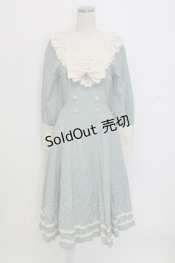 画像1: AURORA BOREALIS / リボンVレース長袖ワンピース M サックスＸアイボリー T-25-12-31-010-0-OP-SA-ZT (1)
