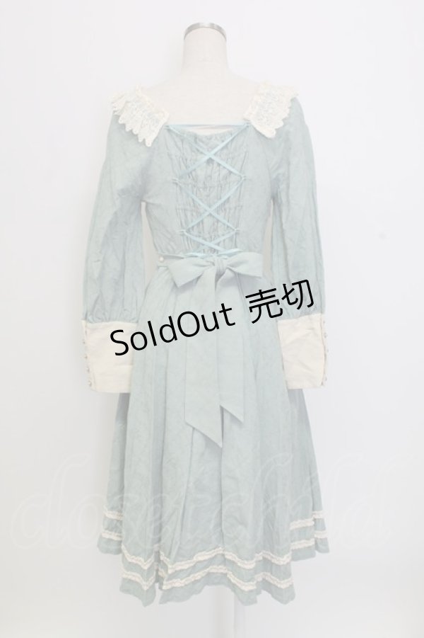 画像2: AURORA BOREALIS / リボンVレース長袖ワンピース M サックスＸアイボリー T-25-12-31-010-0-OP-SA-ZT (2)