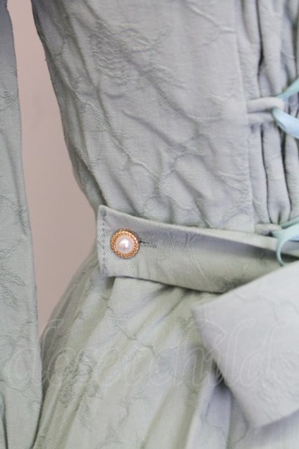 画像3: AURORA BOREALIS / リボンVレース長袖ワンピース M サックスＸアイボリー T-25-12-31-010-0-OP-SA-ZT (3)