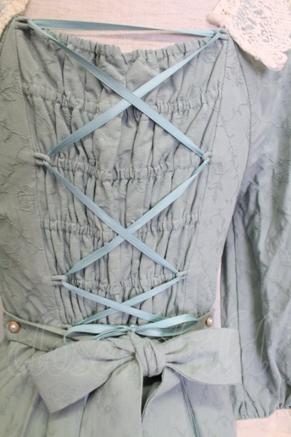 画像4: AURORA BOREALIS / リボンVレース長袖ワンピース M サックスＸアイボリー T-25-12-31-010-0-OP-SA-ZT (4)