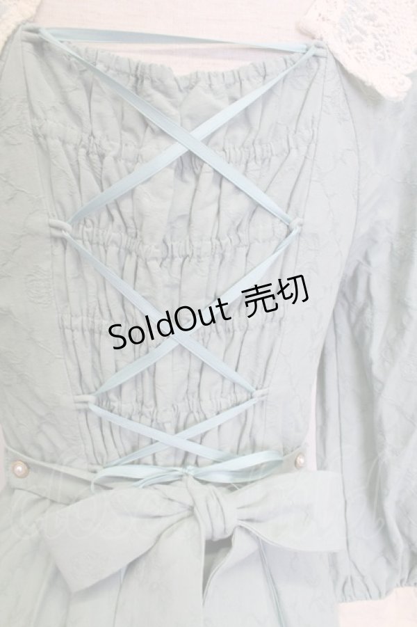 画像4: AURORA BOREALIS / リボンVレース長袖ワンピース M サックスＸアイボリー T-25-12-31-010-0-OP-SA-ZT (4)