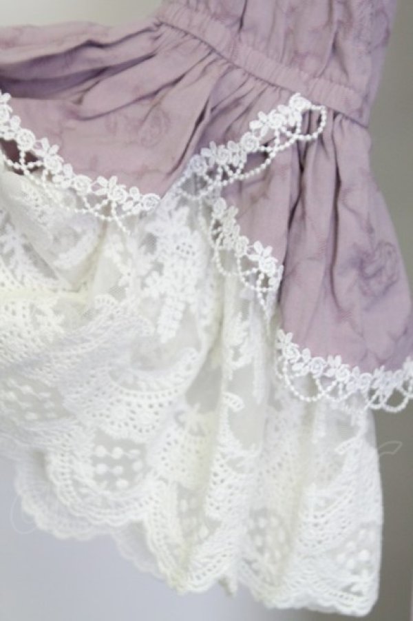 画像8: Avenue Denfer / ハイネックレース薔薇格子刺繍ワンピース S ラベンダーＸ白 T-25-12-31-011-LO-OP-SA-ZT (8)