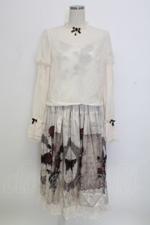 画像: 熊逗醤 / 薔薇&蝶プリントジャンパースカートセット  アイボリー T-25-12-31-012-0-OP-SA-ZT