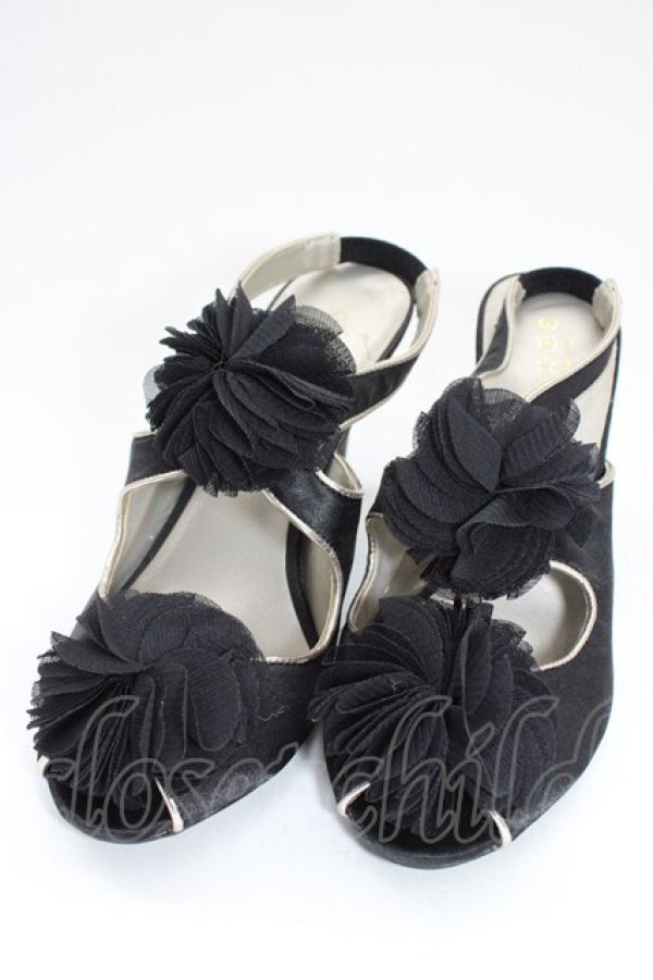 画像1: axes femme / シフォンフラワーパンプス M 黒 T-26-01-04-031-AX-SH-SA-ZT (1)