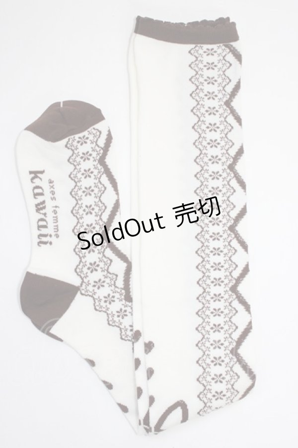 画像1: axes femme Kawaii / レースアップ柄オーバーニー  茶 T-26-01-04-007-AX-ZA-SA-ZT (1)