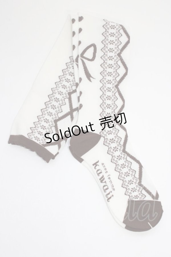 画像2: axes femme Kawaii / レースアップ柄オーバーニー  茶 T-26-01-04-007-AX-ZA-SA-ZT (2)