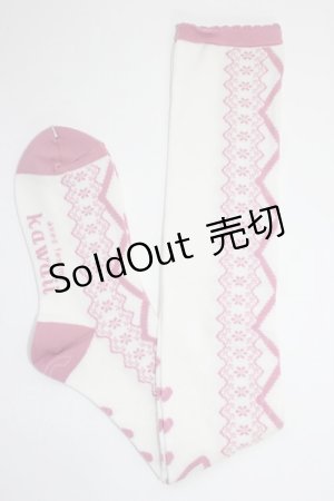 画像: axes femme Kawaii / レースアップ柄オーバーニー  ピンク T-26-01-04-008-AX-ZA-SA-ZT