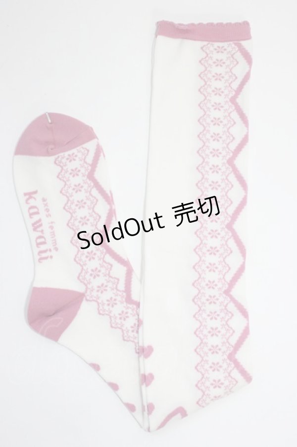 画像1: axes femme Kawaii / レースアップ柄オーバーニー  ピンク T-26-01-04-008-AX-ZA-SA-ZT (1)