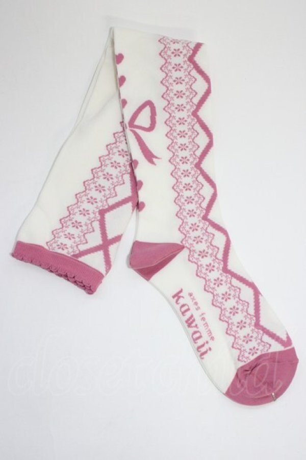 画像2: axes femme kawaii / レースアップ柄オーバーニー  ピンク T-26-01-04-008-AX-ZA-SA-ZT (2)