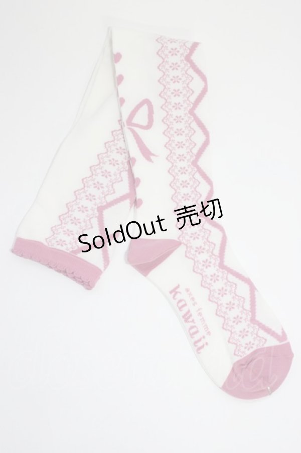 画像2: axes femme Kawaii / レースアップ柄オーバーニー  ピンク T-26-01-04-008-AX-ZA-SA-ZT (2)