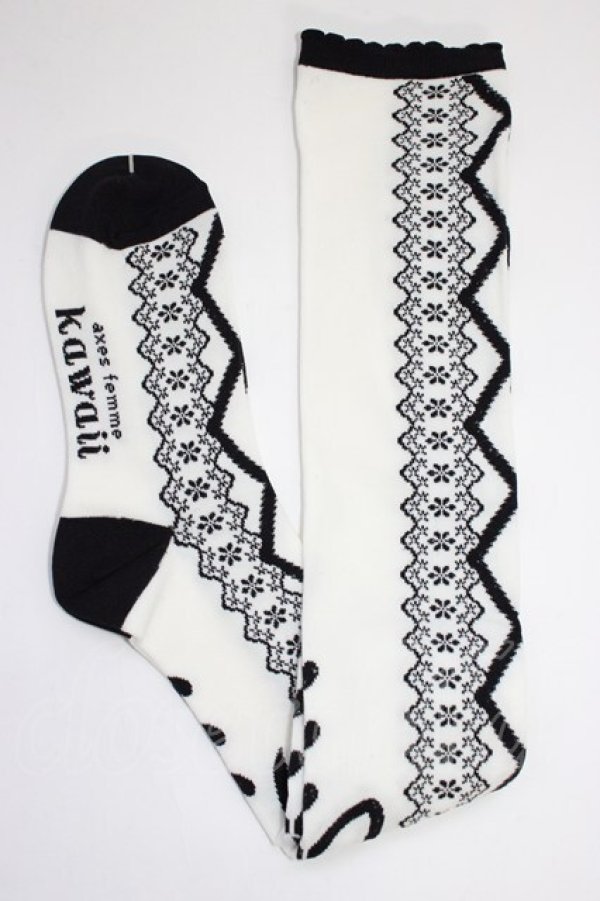 画像1: axes femme kawaii / レースアップ柄オーバーニー  クロ T-26-01-04-009-AX-ZA-SA-ZT (1)