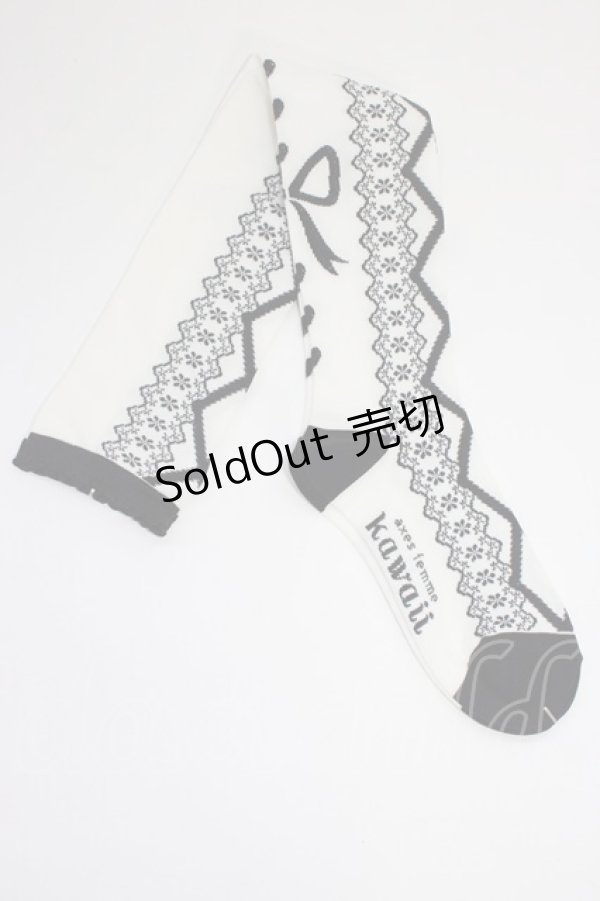 画像2: axes femme Kawaii / レースアップ柄オーバーニー  クロ T-26-01-04-009-AX-ZA-SA-ZT (2)