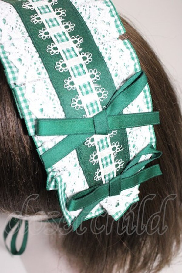 画像3: Snowdrop to Saint Maria / ギンガムチェックリボンヘッドドレス  緑Ｘ白 T-26-01-04-015-0-AC-SA-ZT (3)