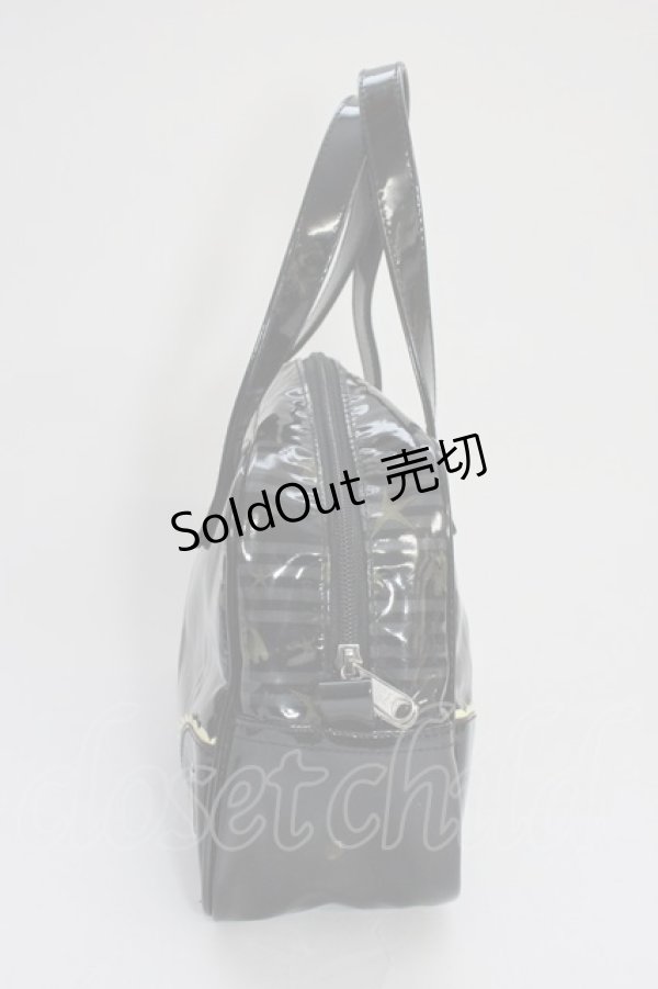 画像3: PEACE NOW / ストライプ柄ハンドバッグ  黒ＸグレーＸ黄色 T-26-01-04-002-PU-BG-SA-ZT (3)