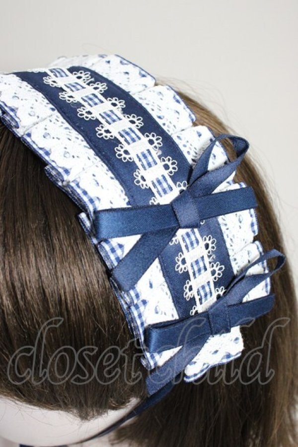 画像3: Snowdrop to Saint Maria / ギンガムチェックリボンヘッドドレス  紺Ｘ白 T-26-01-04-016-0-AC-SA-ZT (3)