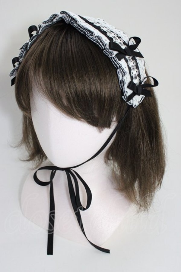 画像1: Snowdrop to Saint Maria / ギンガムチェックリボンヘッドドレス  黒Ｘ白 T-26-01-04-018-0-AC-SA-ZT (1)