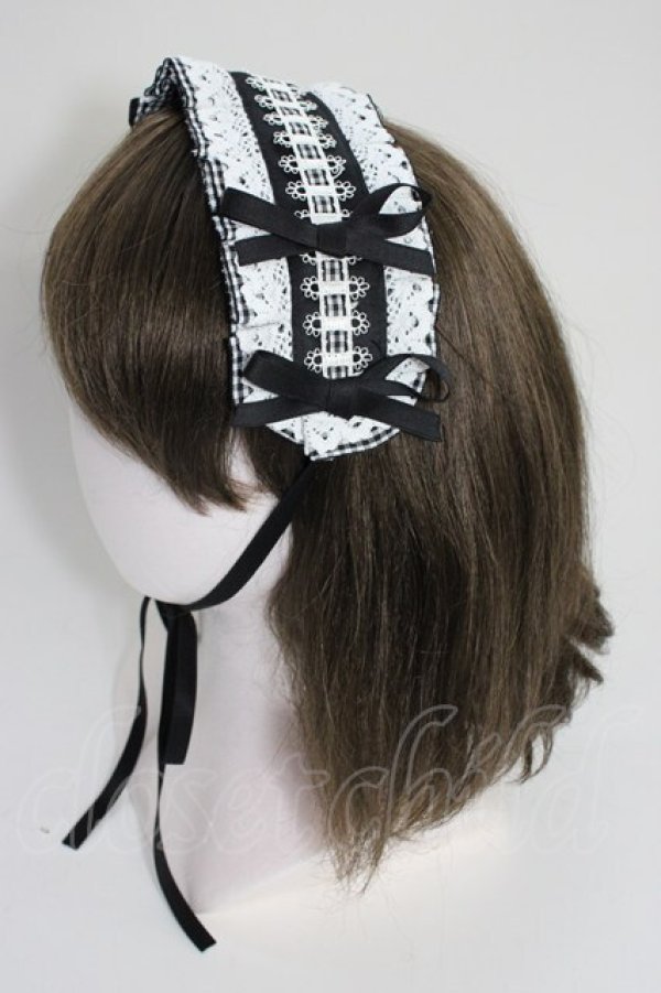 画像2: Snowdrop to Saint Maria / ギンガムチェックリボンヘッドドレス  黒Ｘ白 T-26-01-04-018-0-AC-SA-ZT (2)