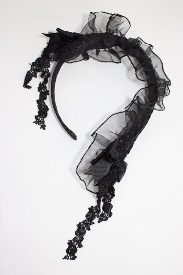 画像6: HN+nois / ローズレースリボンカチューシャ  黒 T-26-01-04-019-HN-AC-SA-ZT (6)
