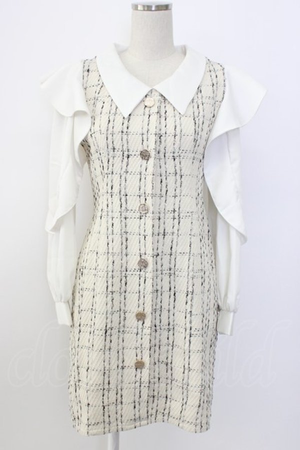 画像1: An MILLE / ツイード袖切り替えワンピース  ベージュ T-26-01-08-004-EL-OP-SA-ZT (1)