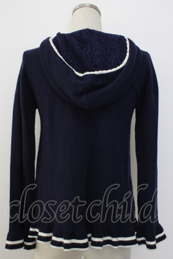 画像2: axes femme / フロント編み上げニットフードトップス  紺Ｘ白 T-26-01-08-002-AX-TO-SA-ZT (2)