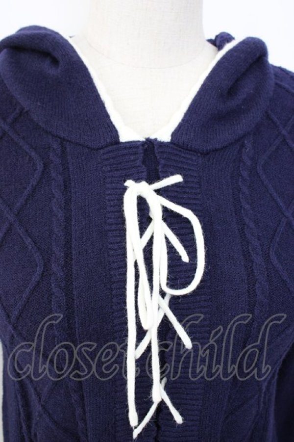 画像4: axes femme / フロント編み上げニットフードトップス  紺Ｘ白 T-26-01-08-002-AX-TO-SA-ZT (4)