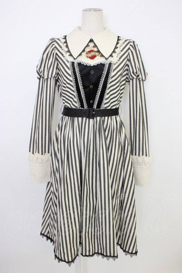 画像4: 仲夏物語 / 薔薇スペード刺繍ストライプワンピースセット S アイボリーＸ黒 T-26-01-09-031-EL-OP-SA-ZT (4)