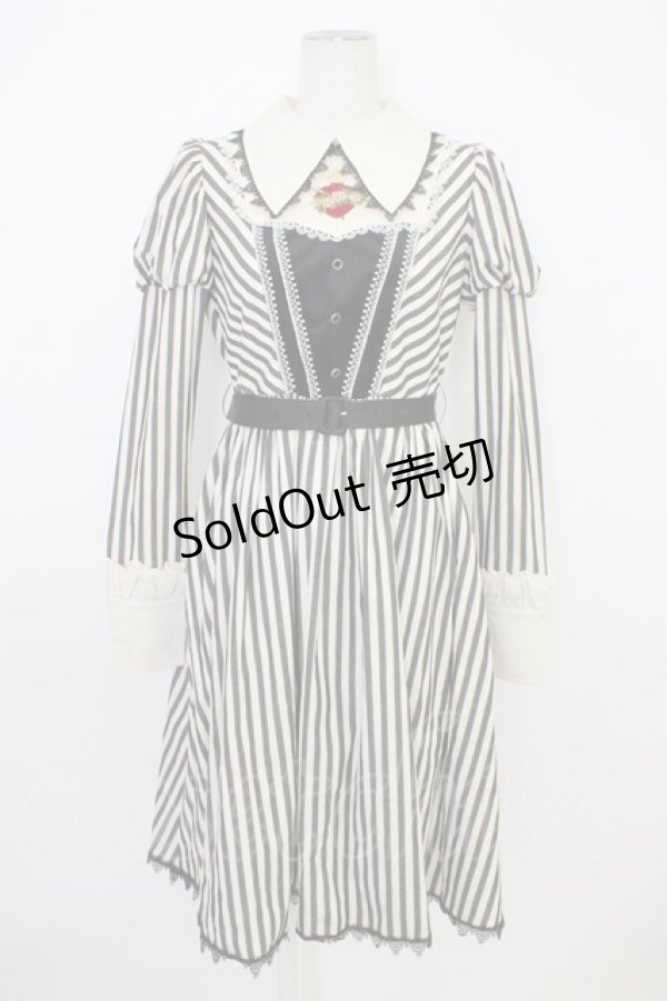 画像4: 仲夏物語 / 薔薇スペード刺繍ストライプワンピースセット S アイボリーＸ黒 T-26-01-09-031-EL-OP-SA-ZT (4)