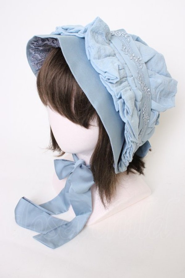 画像1: ZJ STORY / リボンフラワーレースボンネット  サックス T-26-01-09-032-0-AC-SA-ZT (1)