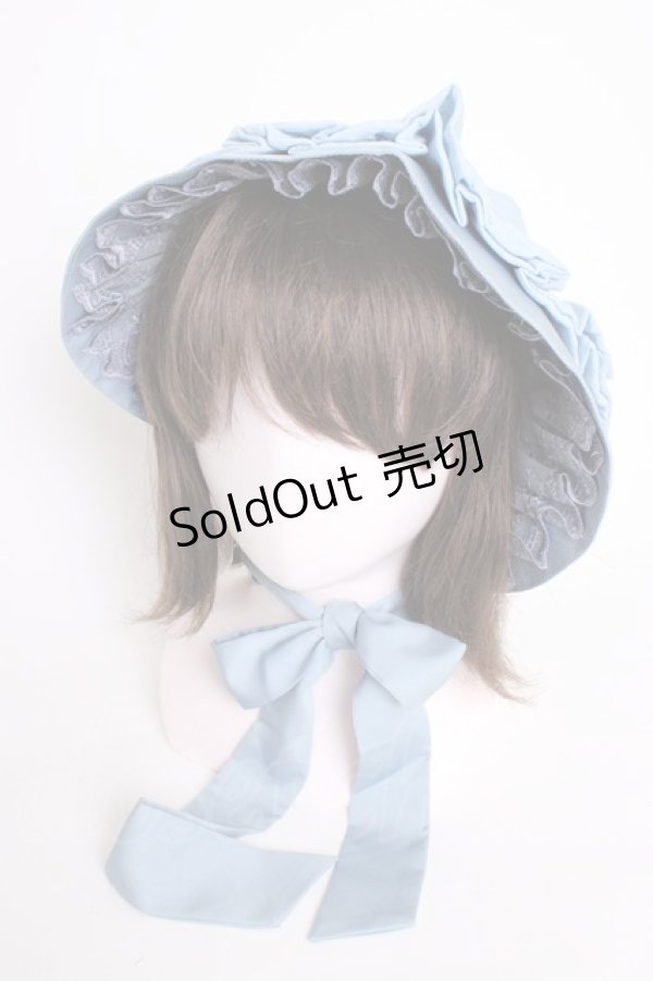 画像2: ZJ STORY / リボンフラワーレースボンネット  サックス T-26-01-09-032-0-AC-SA-ZT433 (2)