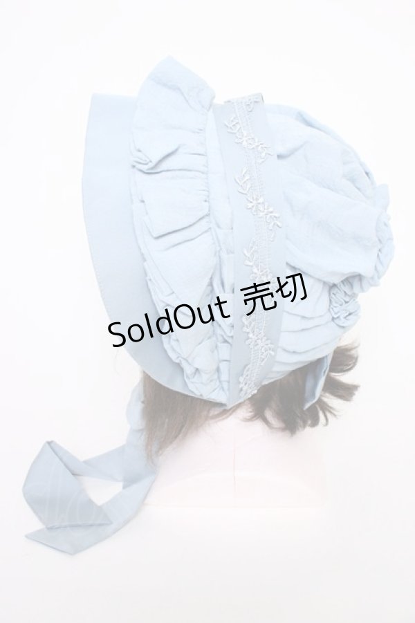 画像3: ZJ STORY / リボンフラワーレースボンネット  サックス T-26-01-09-032-0-AC-SA-ZT433 (3)