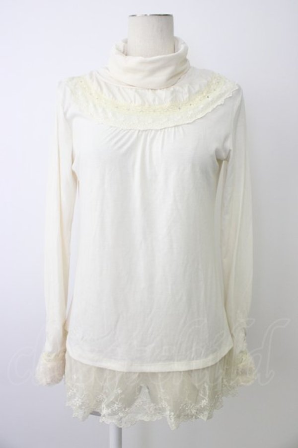 画像1: axes femme / ハイネック裾レースプルオーバー  アイボリー T-26-01-09-004-AX-TO-SA-ZT (1)
