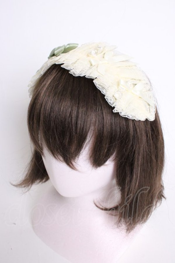 画像1: Mademoiselle Pearl（海外ロリータブランド） / 鈴蘭リボンヘッドドレス  アイボリーＸグリーン T-26-01-09-035-0-AC-SA-ZT (1)