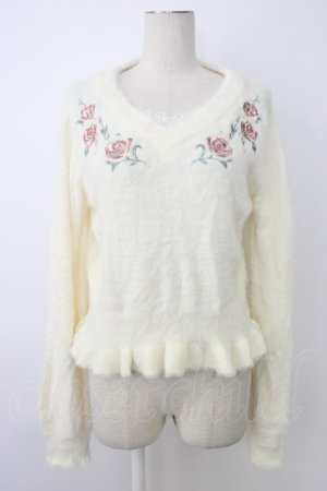 画像: axes femme / ローズ刺繍フェザーニット  ホワイト T-26-01-09-005-AX-TO-SA-ZT