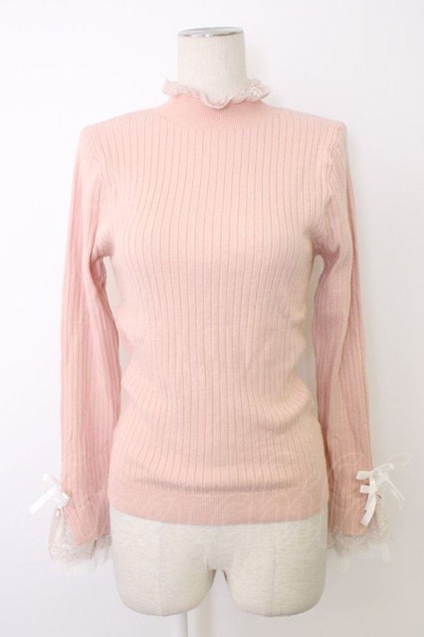 画像1: axes femme / 袖レースデザインラメニット  ピンク T-26-01-09-010-AX-TO-SA-ZT (1)