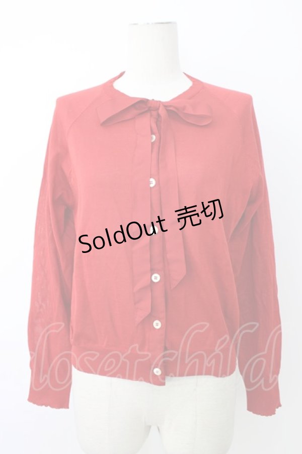 画像1: Jane Marple Dans Le Salon / リボンタイ付きカーディガン M レッド T-26-01-09-013-JM-TO-SA-ZT (1)