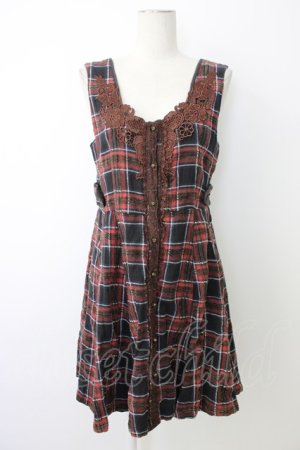 画像: axes femme / フロントレースチェックジャンパースカート  ネイビーＸレッドチェック T-26-01-09-014-AX-OP-SA-ZT