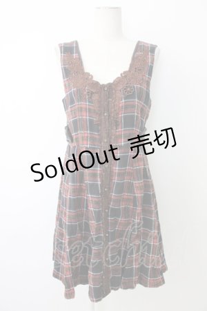 画像: axes femme / フロントレースチェックジャンパースカート  ネイビーＸレッドチェック T-26-01-09-014-AX-OP-SA-ZT568