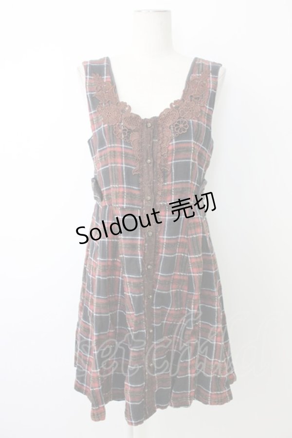 画像1: axes femme / フロントレースチェックジャンパースカート  ネイビーＸレッドチェック T-26-01-09-014-AX-OP-SA-ZT568 (1)