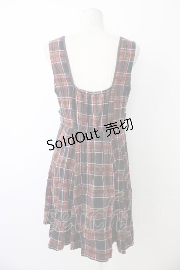 画像2: axes femme / フロントレースチェックジャンパースカート  ネイビーＸレッドチェック T-26-01-09-014-AX-OP-SA-ZT568 (2)