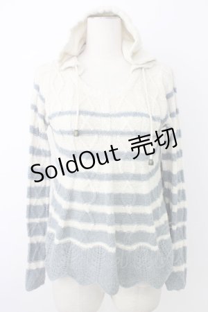 画像: axes femme / ボーダーニットフードトップス  アイボリーＸブルー T-26-01-09-016-AX-OP-SA-ZT568