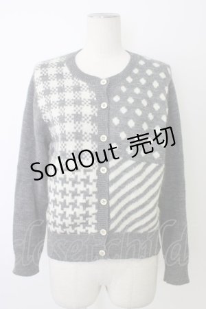 画像: Jane Marple Dans Le Salon / パターンmixカーディガン  グレー T-26-01-09-018-JM-TO-SA-ZT