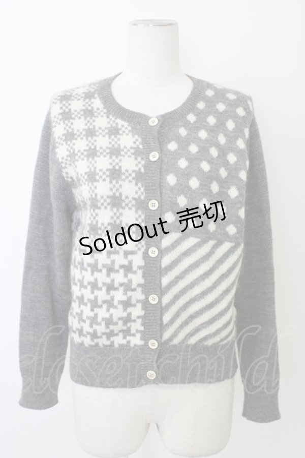 画像1: Jane Marple Dans Le Salon / パターンmixカーディガン  グレー T-26-01-09-018-JM-TO-SA-ZT (1)