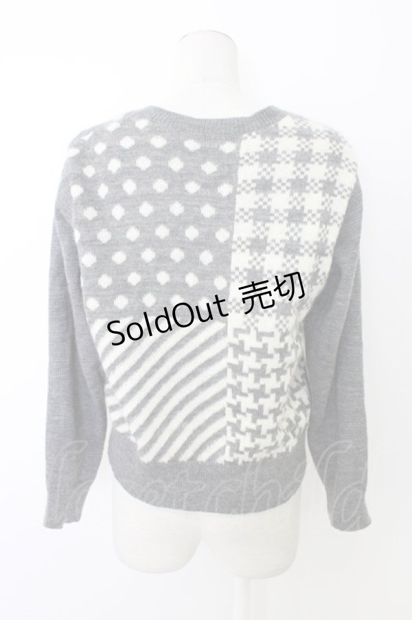 画像2: Jane Marple Dans Le Salon / パターンmixカーディガン  グレー T-26-01-09-018-JM-TO-SA-ZT (2)