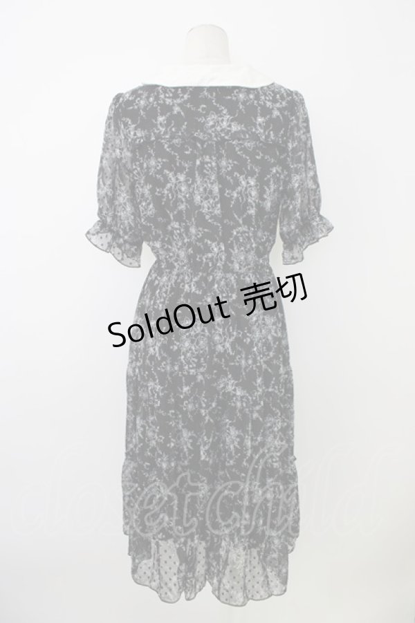 画像2: axes femme / ブーケ線画柄ドットドビーワンピース  黒Ｘ白 T-26-01-09-020-AX-OP-SA-ZT568 (2)