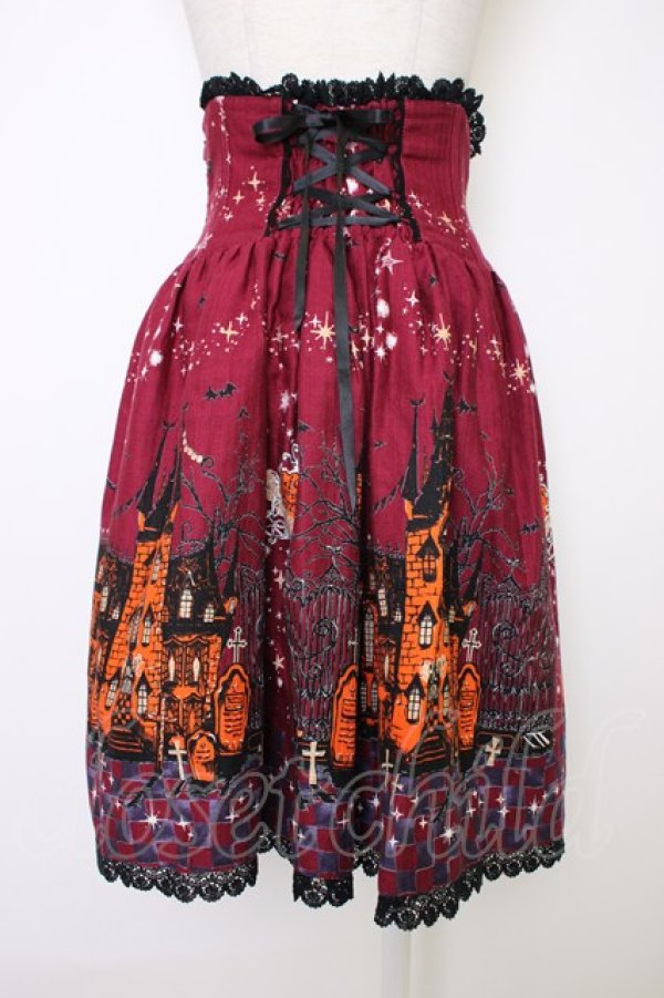 画像2: ALICE and the PIRATES / ゴーストタウンのメリィメイキング柄 スカート  エンジ T-26-01-09-023-PA-SK-SA-ZT (2)
