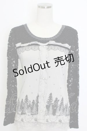 画像: axes femme / レース切り替え森柄トップス  グレーＸ黒 T-26-01-10-001-AX-TO-SA-ZT276